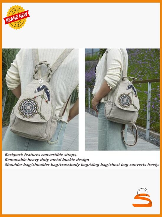 Canvas Convertible Backpack Crossbody Sling Bag for Travel Work School